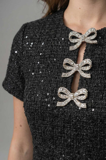 Valeria - Sequin Mini Dress with Crystal Bow Accents