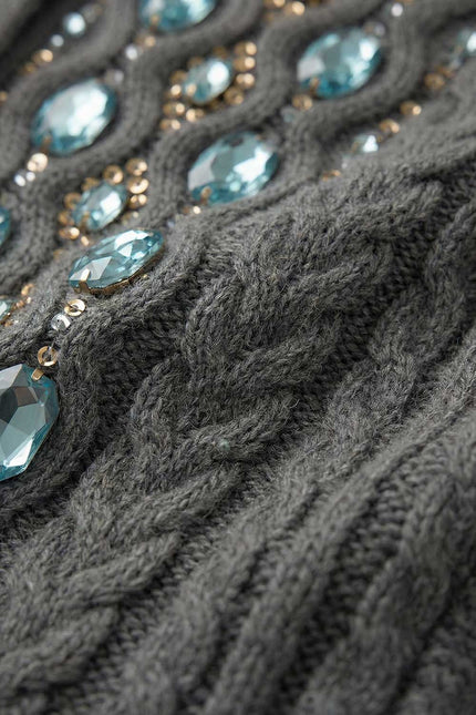 Viviana - Cable Knit Cardigan with Embellished Gem Detailing