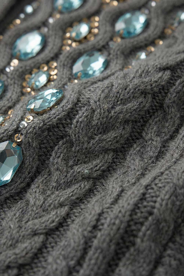 Viviana - Cable Knit Cardigan with Embellished Gem Detailing
