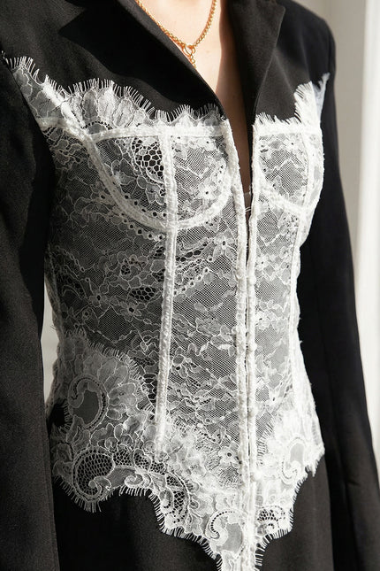 Yvonne - Lace Corset Blazer Dress with Deep V-neckline
