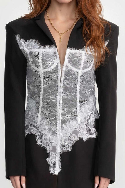 Yvonne - Lace Corset Blazer Dress with Deep V-neckline