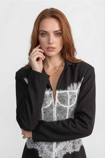 Yvonne - Lace Corset Blazer Dress with Deep V-neckline