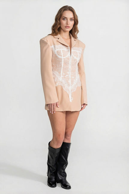 Yvonne - Lace Corset Blazer Dress with Deep V-neckline