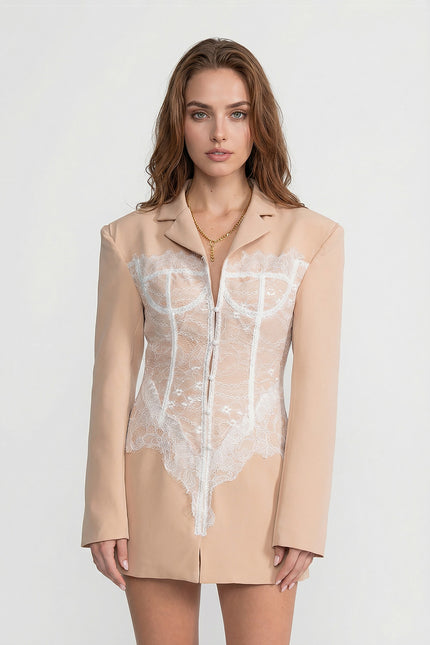 Yvonne - Lace Corset Blazer Dress with Deep V-neckline